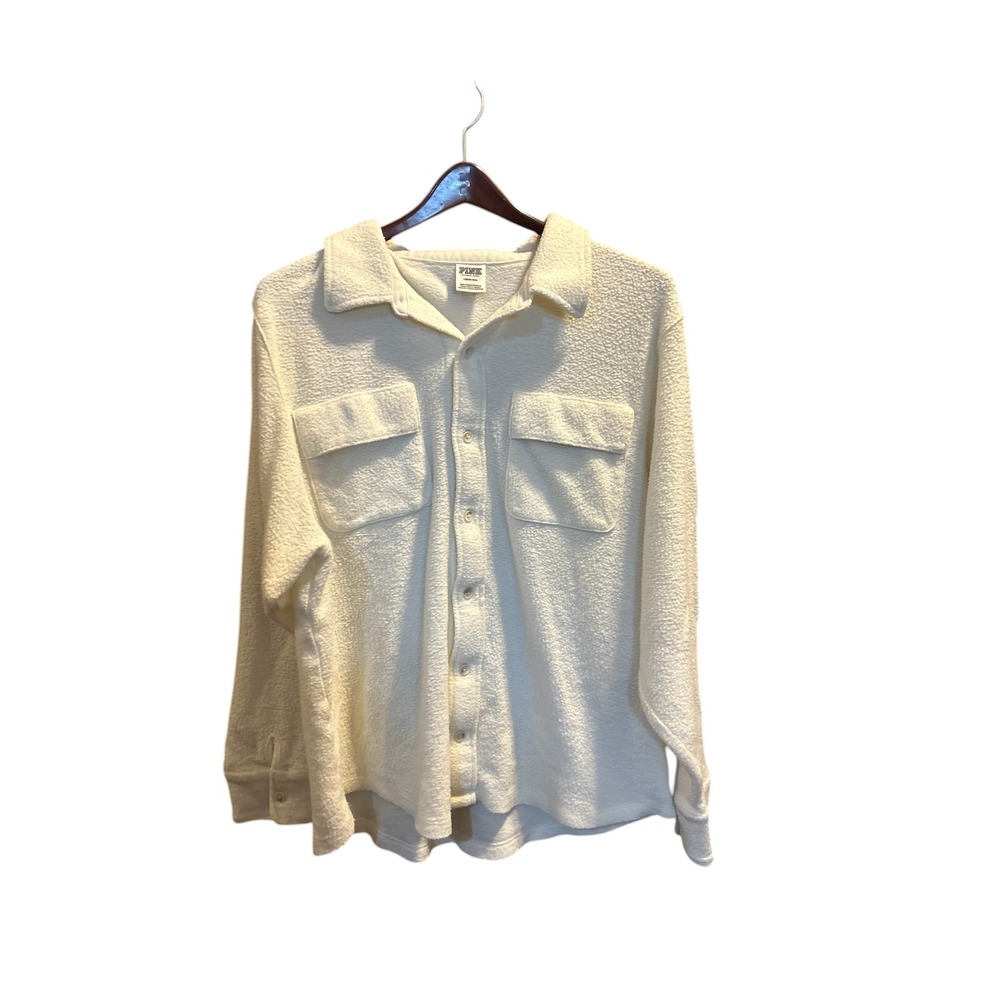 Victoria's Secret PINK Cream Sherpa Fleece Button‎ Down Shirt Jacket Women's L/G
